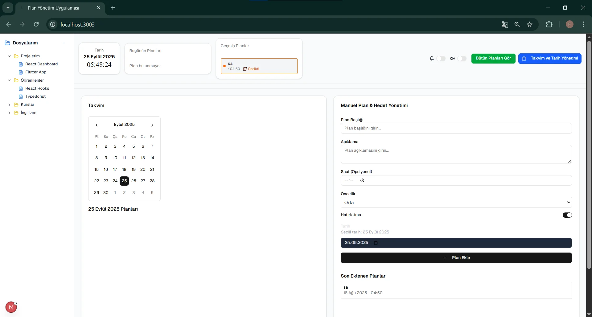 Plan Yönetim Uygulaması